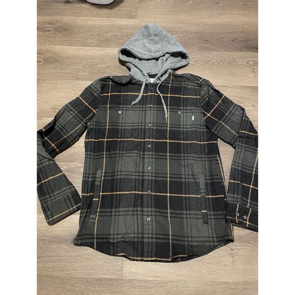 Active Ride Shop Hooded Flannel Small Plaid‎ Button Longsleeve Skateboard - Picture 1 of 7